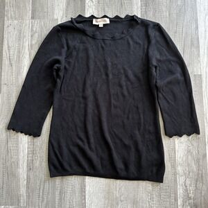 Philosophy Sweater Dark BlackPullover‎ Scalloped Edges 3/4 Sleeve Preppy Medium